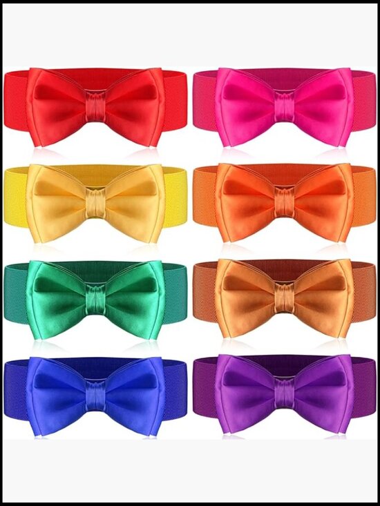 8 Pcs Faux Leather Elastic Cinch Belts with Bowknot for Women Dresses main image 6